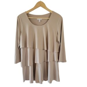 Susan Graver Tan Tiered Scoopneck Liquid Knit Blouse S Minimalist Fairy Grunge